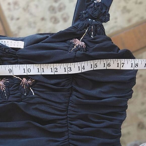 Vtg Y2K Precis Petite black ruched mesh overlay camisole - Picture 5 of 12